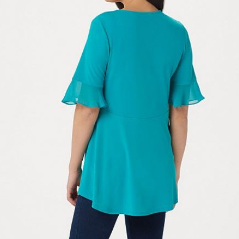 Susan Graver Liquid Knit Peplum Tunic Ruffles 1492 - Picture 2 of 2